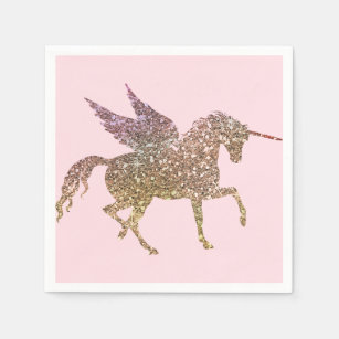 Trendy Gold Glitter Sparkle Unicorn Birthday Party Napkin