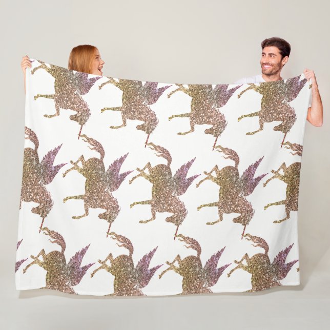 Trendy Gold Glitter Sparkle Unicorn Pegasus Horse Fleece Blanket (In Situ)