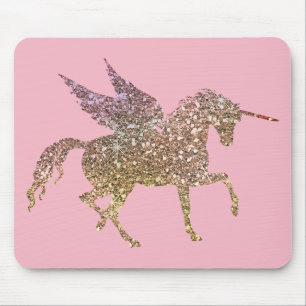 Trendy Gold Glitter Sparkle Unicorn Pegasus Horse Mouse Mat