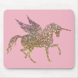 Trendy Gold Glitter Sparkle Unicorn Pegasus Horse Mouse Mat