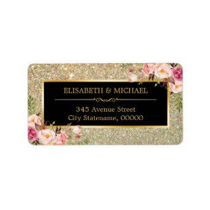 Trendy Gold Glitter Sparkles Girly Floral Label