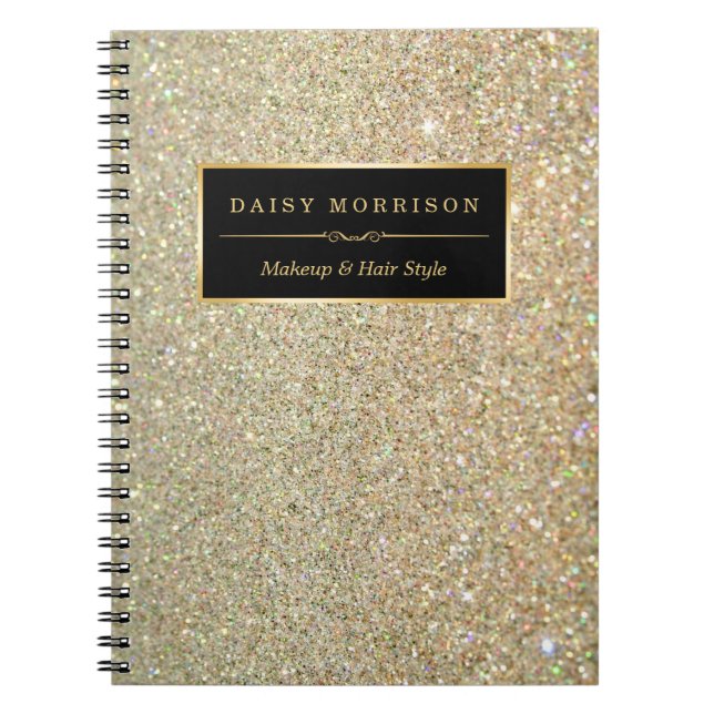 Trendy Gold Glitter Sparkles Makeup Beauty Salon Notebook (Front)