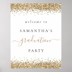 Trendy Gold Glitter Welcome Graduation Party Poster