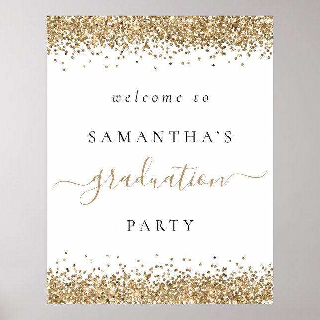 Trendy Gold Glitter Welcome Graduation Party Poster (Front)