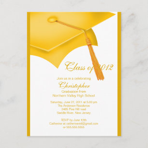 Trendy Gold Grad Cap Graduation Party Invitation