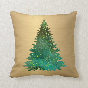 Trendy Gold Green Glitter Tree Christmas Cushion