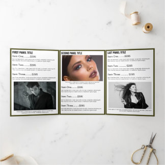 Trendy Gold Green Photo Monogram Salon Brochure