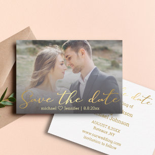 trendy gold handwriting save the date photo card