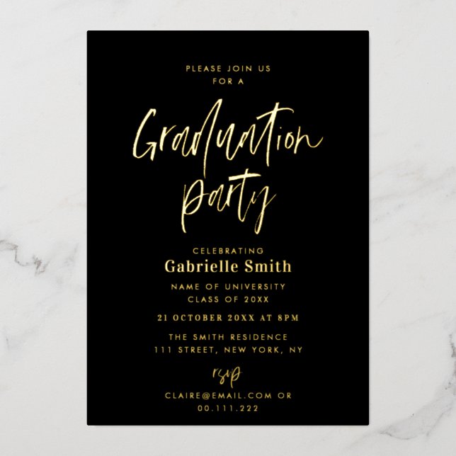 Trendy gold lettering graduation party (Front)
