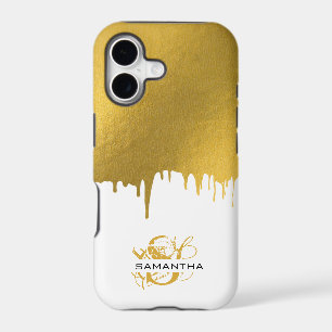 Trendy Gold Metallic Drips Monogram