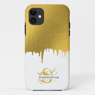 Trendy Gold Metallic Drips Monogram iPhone 11 Case