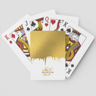 Trendy Gold Metallic Drips Script Monogram Playing Cards