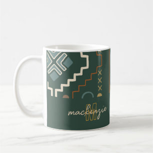 Trendy Gold Monogram on Dark Green Boho Tribal  Coffee Mug