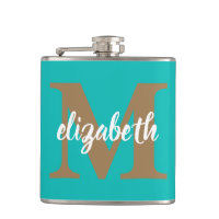 Trendy Gold Monogram Script Name on Turquoise 