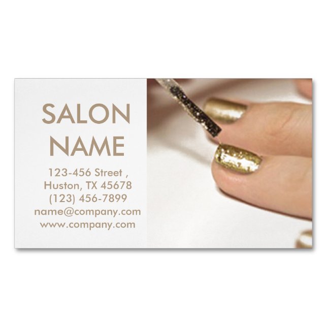trendy gold nails fashion beauty SPA nail salon Magnetic Business Card (Front)