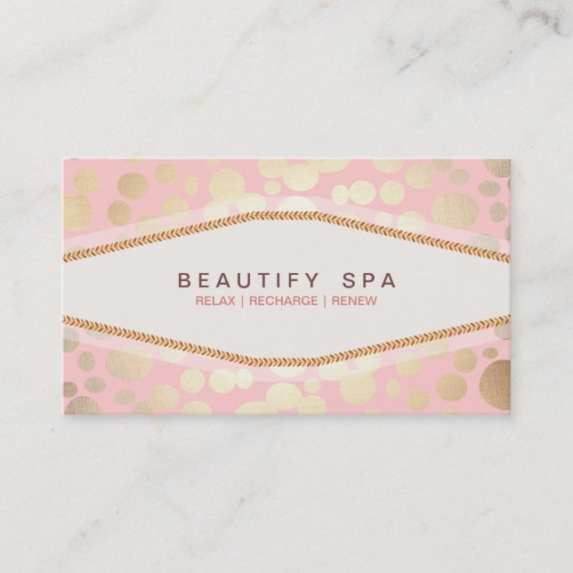 Trendy Gold Pattern Pink Beauty Salon Business Card (Front)