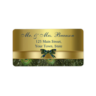 Trendy Gold Peacock Wedding Custom Monogram Label