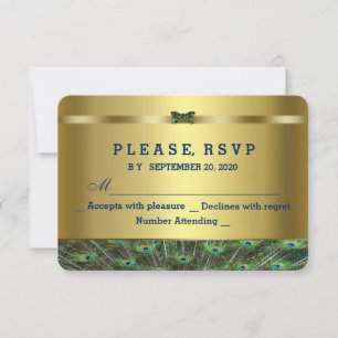 Trendy Gold Peacock Wedding Custom RSVP Card