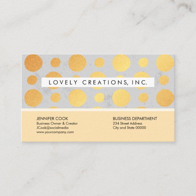 Trendy Gold Polka Dots Colour Block Business Card (Front)