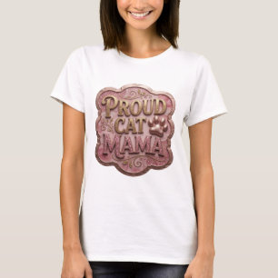 Trendy Gold PROUD CAT MAMA Graphic Design T-Shirt