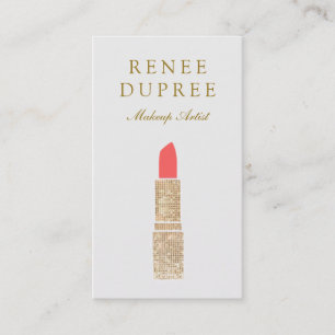 Trendy Gold Sequin Lipstick Logo  Makeup Artist Business Card