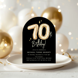 Trendy Gold Seventy Balloon 70th Birthday Party Invitation