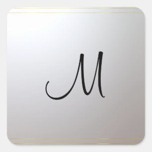 Trendy Gold Silver Monogram Template Initial Square Sticker