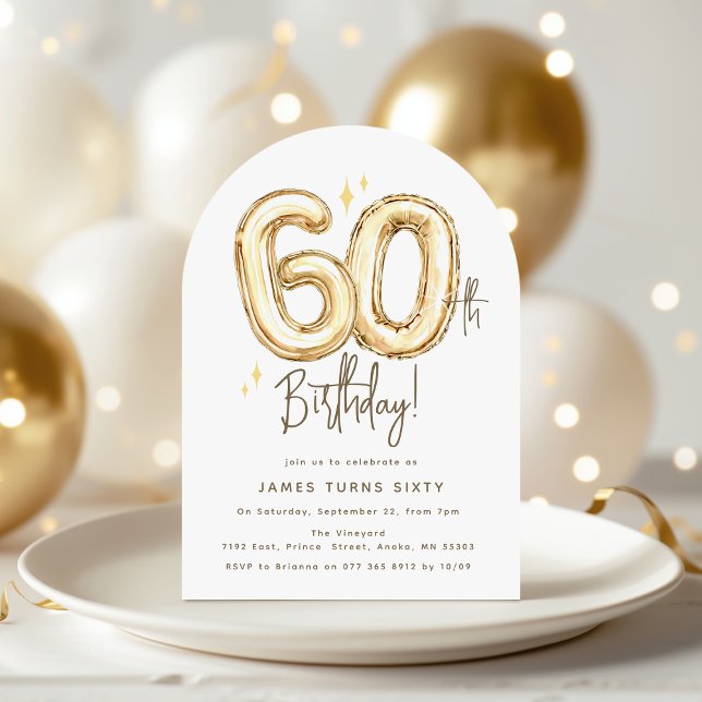 Trendy Gold Sixty Balloons 60th Birthday Party Invitation (Creator Uploaded)