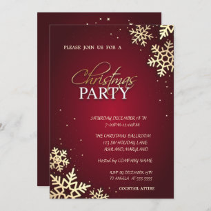 Trendy Gold Snowflakes Christmas Company Party Invitation