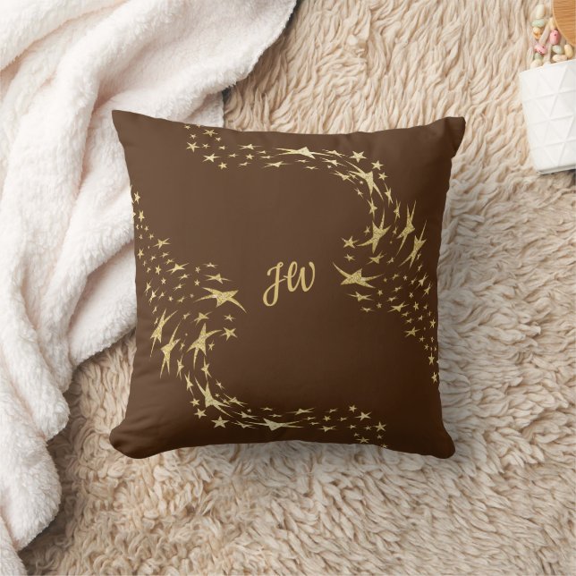 Trendy Gold Stars Monogrammed Throw Pillow (Blanket)