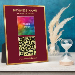 Trendy Gold Text QR Code Upload Logo Template Plaque