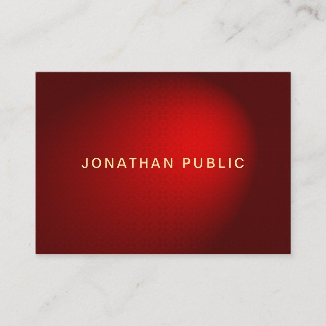 Trendy Gold Text Red Damask Modern Chic Template Business Card (Front)