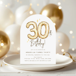 Trendy Gold Thirty Balloon 30th Birthday Party Invitation