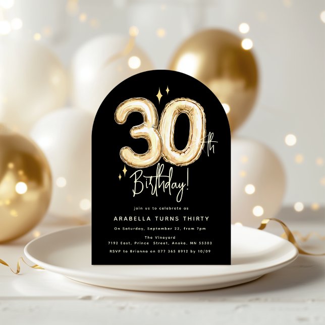 Trendy Gold Thirty Balloons 30th Birthday Party In Invitation (Creator Uploaded)
