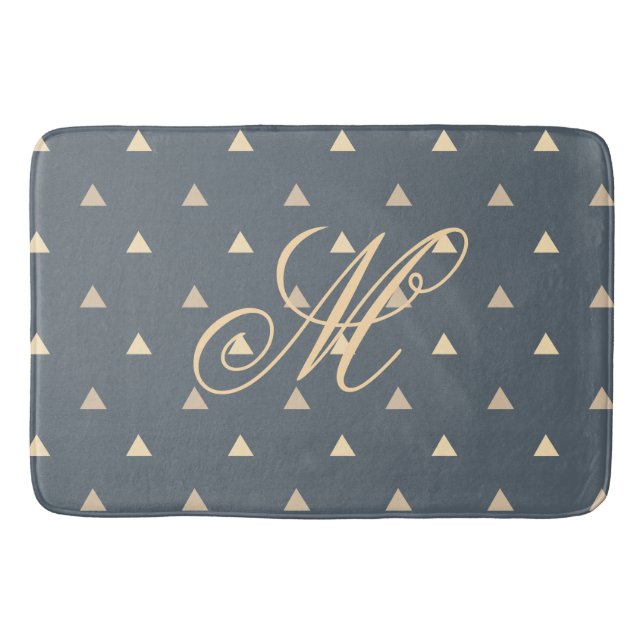 Trendy Gold Triangles Confetti on Grey Monogram Bath Mat (Front)