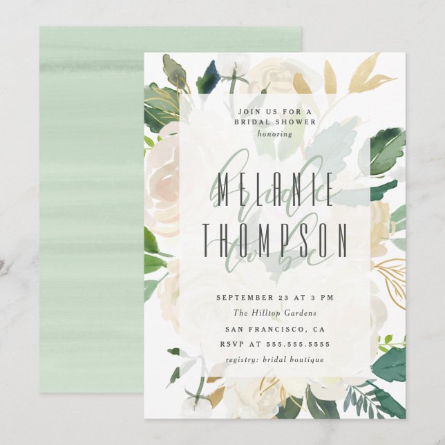 Trendy Gold Watercolor Peonies Bridal Shower Invitation (Front/Back)