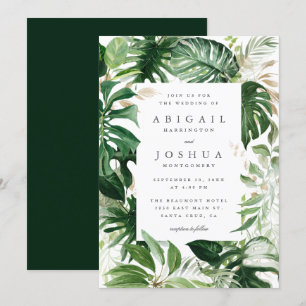 Trendy Gold & Watercolor Tropical Greenery Wedding Invitation