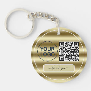 Trendy Gold Waves QR Code Your Logo Here   Key Ring