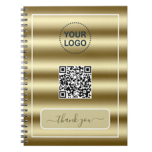 Trendy Gold Waves QR Code Your Logo Here Notebook