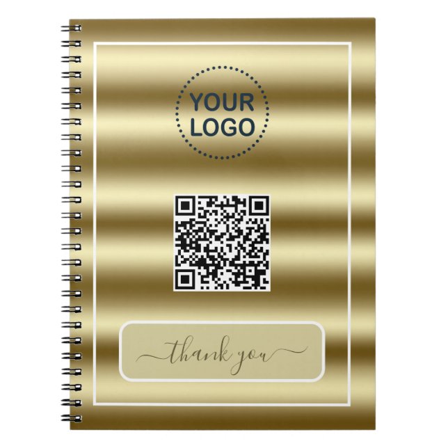 Trendy Gold Waves QR Code Your Logo Here Notebook (Front)