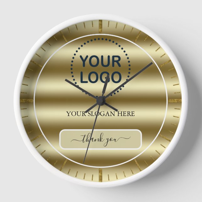 Trendy Gold Waves Your Logo Here Promo Business  Clock (Front)