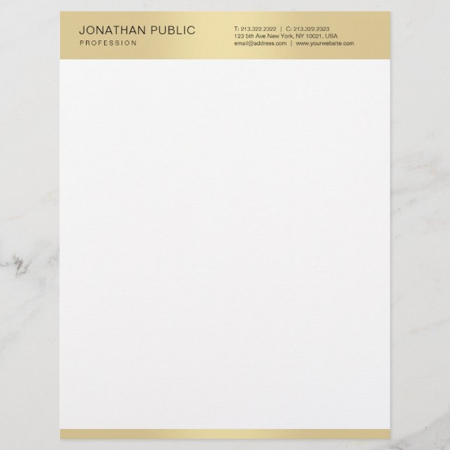 Trendy Gold White Elegant Simple Modern Template Custom Letterhead (Front)