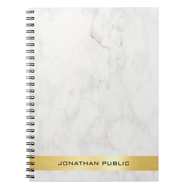 Trendy Gold White Marble Elegant Template Spiral Notebook (Front)