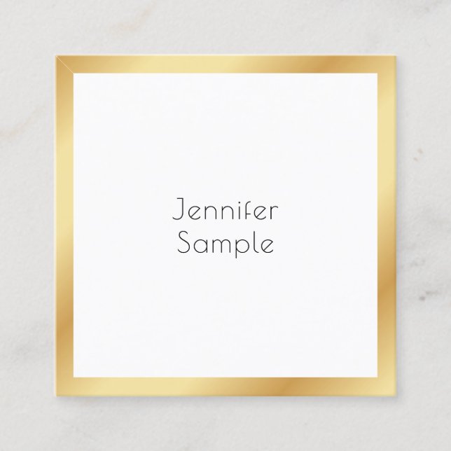 Trendy Gold White Modern Professional Elegant Square Business Card (Front)
