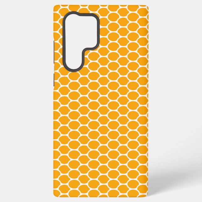 Trendy Golden Orange Oval Honeycomb Pattern Samsung Galaxy S22 Ultra Case (Back)