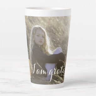 Trendy Golden Pumpkin I Am Grateful Photo Latte Mug