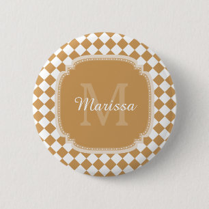 Trendy Golden Yellow Checked Monogrammed Name 6 Cm Round Badge