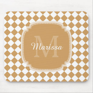 Trendy Golden Yellow Checked Monogrammed Name Mouse Mat