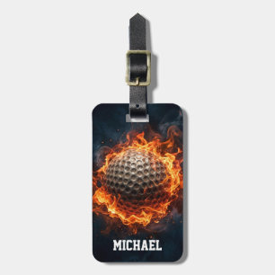Trendy Golf Ball on Fire Personalised Luggage Tag