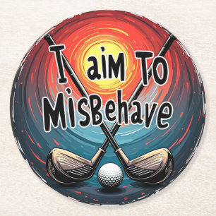 Trendy Golf Humour with Clubs and Ball Round Paper Coaster